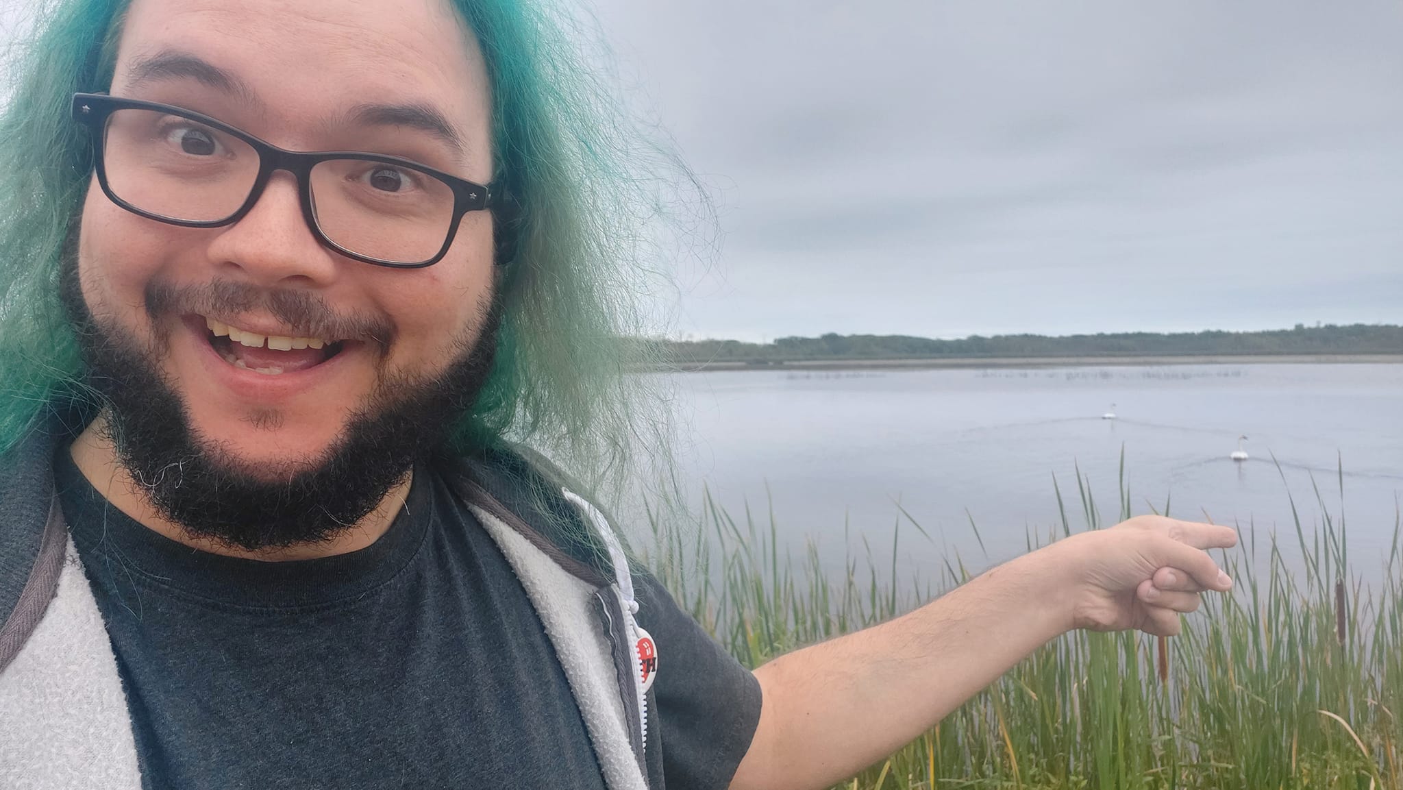 A man with green hair is visiting a freshwater marsh, photo 9